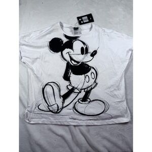 Disney Mickey Mouse Shirt Mens Large White Sketch Graphic‎ Cartoon Tee New